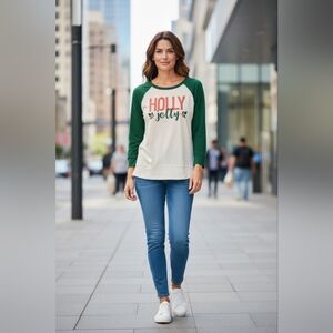 Modern Canvas Green and White 'Holly Jolly' Women's Sweatshirt Sz Sm